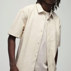 Oversized Concealed Placket Collared Liquid Matte PU Shirt