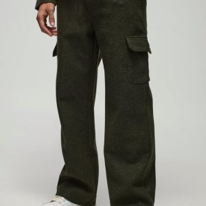 Relaxed Fit Wool Look Fixed Waistband Pants