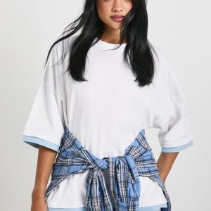 Oversized T-Shirt With Contrast Rib Hem