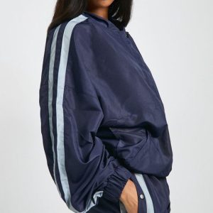 Nylon Side Stripe Button Through Jacket