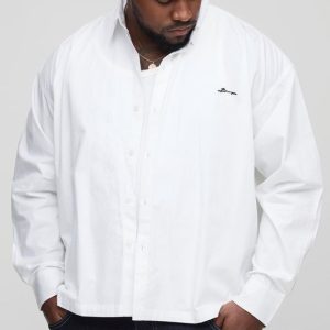 Plus Oversized Long Sleeve Embroidered Poplin Shirt