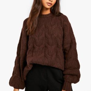 Fluffy Cable Knit Crew Neck Jumper