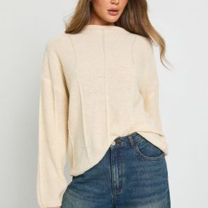Seam Detail High Neck Knitted Jumper