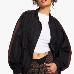 Nylon Side Stripe Button Through Jacket