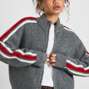 Chunky Knit Zip Through Knitted Jumper
