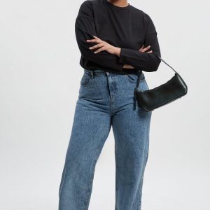 Plus Basics Split Hem Straight Leg Jeans