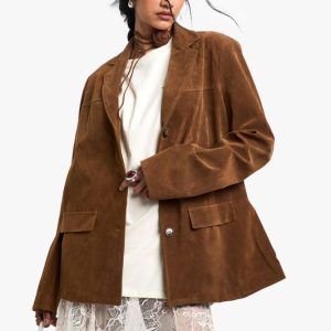 Vintage Look Faux Suede Oversized blazer
