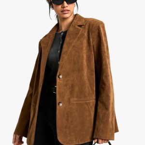 Vintage Look Faux Suede Relaxed Fit Blazer