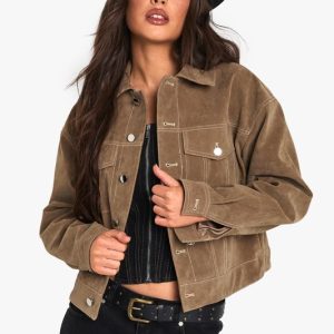 Suede Look Contrast Stitch Jacket