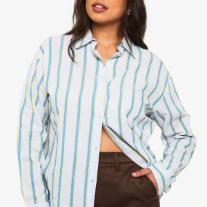 Plus Stripe Cinched Detail Long Sleeve Shirt