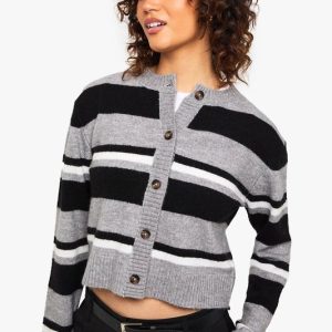 Soft Knit Stripe Boxy Crop Cardigan
