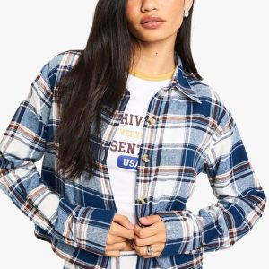 Check Print Longline Boxy Crop Shirt