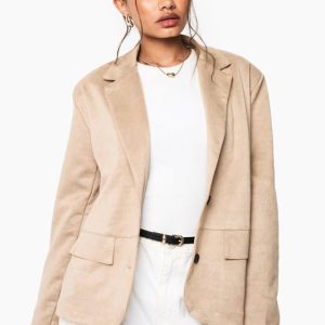 Faux Suede Single Breast Blazer