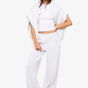 Rib Straight Leg Trouser with Henley Button Detail