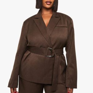 Plus Tailored Buckle Detail Belt Blazer