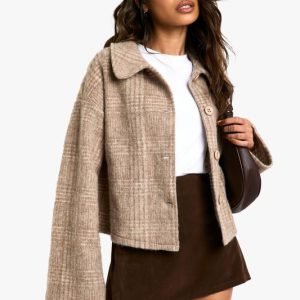 Check Wool Look Collar Jacket