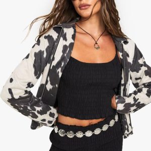 Cow Print Faux Suede Jacket