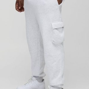 330GSM Plus Skinny Fit Cargo Sweatpants In Grey Marl