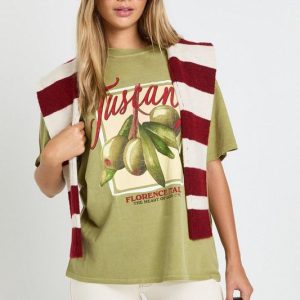 Tuscany Olives Printed Overdyed T-Shirt