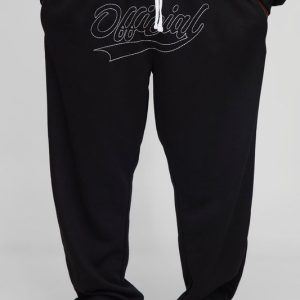 Plus Oversized Official Contrast Stitch Flat Knit Joggers