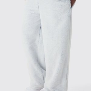 Plus Wide Leg Fluffy Two Tone Sweatpants