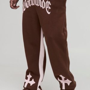 Plus Worldwide Cross Print Flared Gusset Sweatpants
