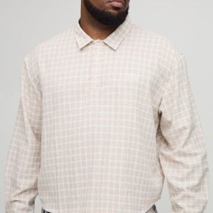 Plus Embroidered Boxy Oversized Boucle Check Rugby Shirt