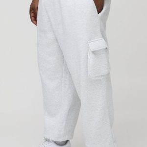 330GSM Plus Oversized Fit Cargo Sweatpants In Grey Marl