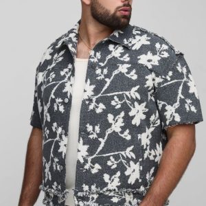 Plus Floral Tapestry Oversized Short Sleeve Overshirt