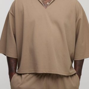 Plus Scuba Twill Oversized V Neck Shirt