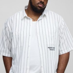 Plus Oversized Boxy Monte Carlo Embroidered Stripe Shirt