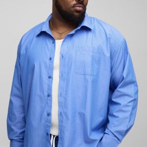 Plus Stripe Oversized Boxy Long Sleeve Shirt