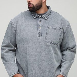Plus Acid Wash Oversized Rugby Shirt