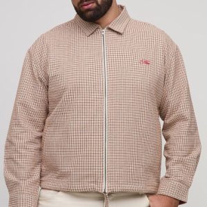Plus Oversized Boxy Heritage Check Embroidered Zip Up Overshirt