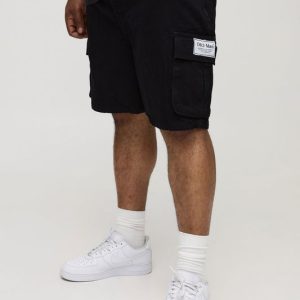Plus Relaxed Woven Tab Denim Cargo Shorts