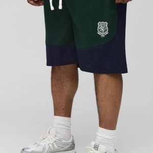Plus Varsity Mesh Drop Crotch Shorts