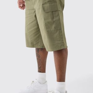 Plus Elasticated Waist Relaxed Fit Cargo Longline Shorts
