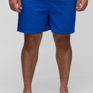 Plus Textured Mid Length Swim Trunks