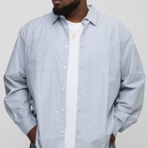 Plus Embroidered Super Oversized Stripe Shirt