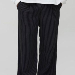 Plus Pleat Front Wide Leg Pinstripe Trousers