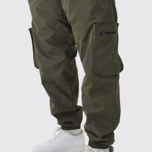 Plus Cuffed Hem Nylon Cargo Pants In Khaki