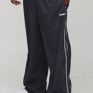 Plus Stripe Embroidered Parachute Trousers