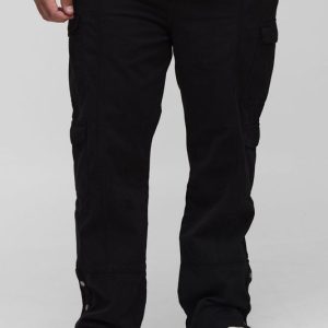 Plus Washed Multi Pocket Popper Hem Slim Flared Pants