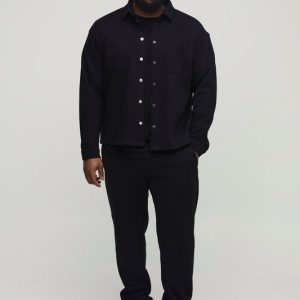 Plus Textured Over Shirt & Tapered Pants Set