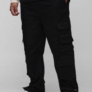 Plus Relaxed Washed Raw Popper Hem Cargo Trousers