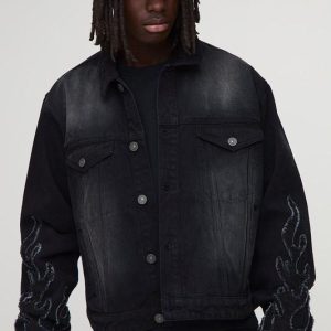 Flame Applique Regular Fit Denim Jacket