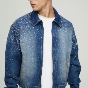 Boxy Rhinestone Denim Jacket