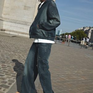 Oversized Boxy Star Applique Washed Denim Hoodie