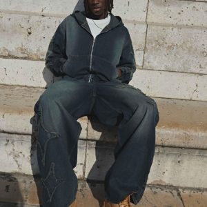 Baggy Fit Star Applique Washed Jeans