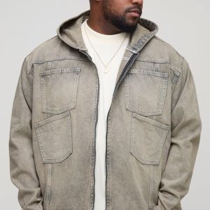 Plus Boxy Oversized Fit Overdyed Denim Hoodie